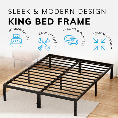 House of Home (King) Metal Bed Frame Durable Black Powder Coating 2
