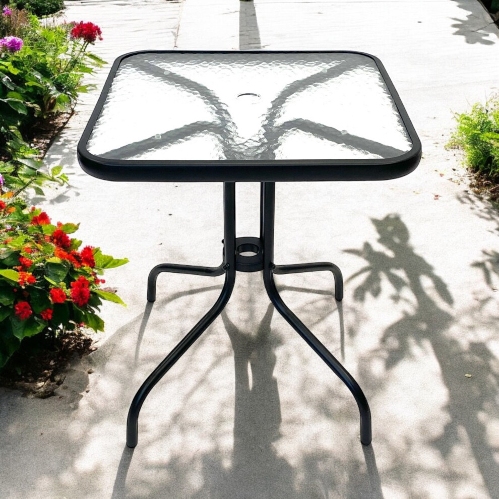 Square Glass Garden Table, Glass Patio Table, Glass Bistro Table