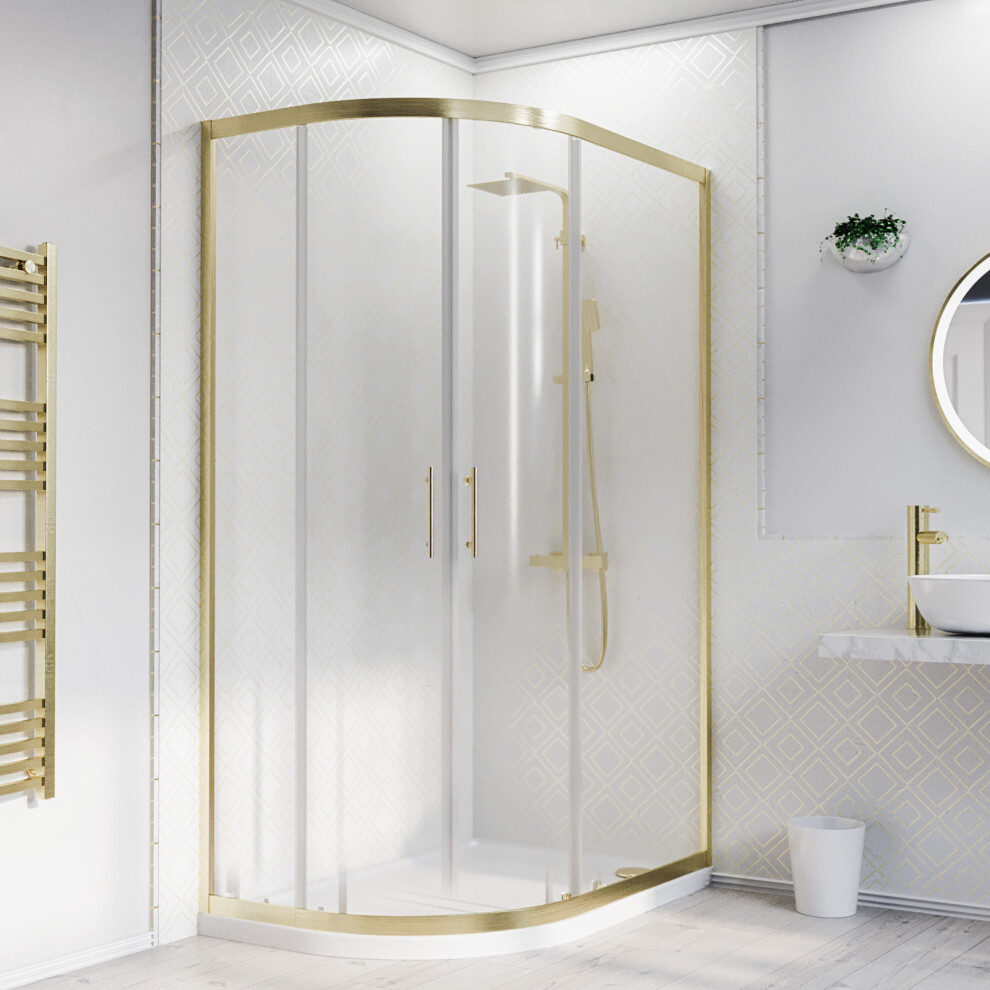 Nes Home LH 1200 x 800mm Offset Quadrant Shower Enclosure Brushed Brass & Tray