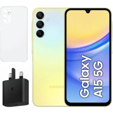 (Yellow) Samsung Galaxy A15 5G 6GB Ram 128GB Dual Sim, Unlocked to all Carrier, with official 25W UK Adapter (EP-T2510) Retail Pack and Clear Case - Refurbished
