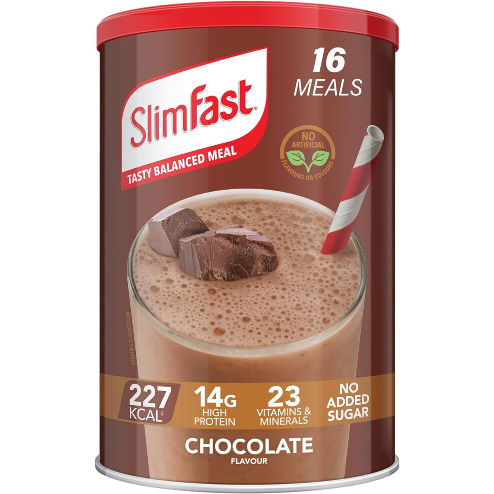 (SlimFast Chocolate Flavour, 16 Servings, 600 g) SlimFast Meal Replacement Shake for Weight Loss & Balanced Diet, Vitamins and Minerals, Low Calorie,