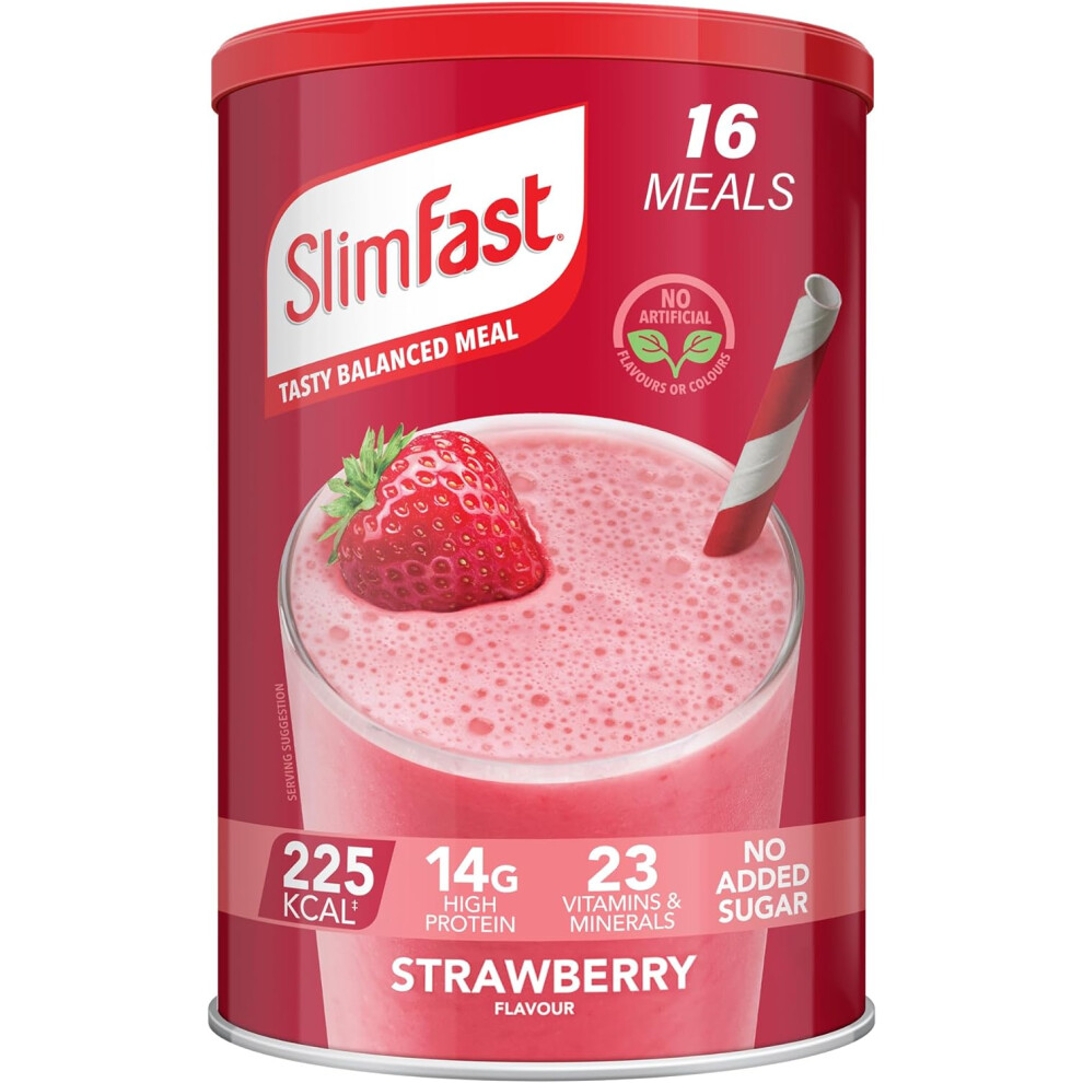 (SlimFast Strawberry Flavour, 16 Servings, 584 g) SlimFast Meal Replacement Shake for Weight Loss & Balanced Diet, Vitamins and Minerals, Low Calorie,