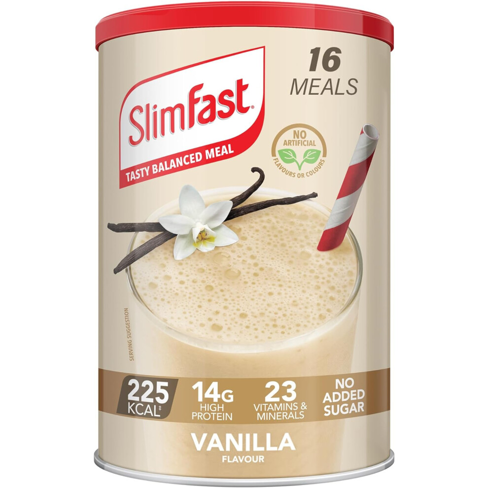 (SlimFast Vanilla Flavour, 16 Servings, 584 g) SlimFast Meal Replacement Shake for Weight Loss & Balanced Diet, Vitamins and Minerals, Low Calorie, Hi