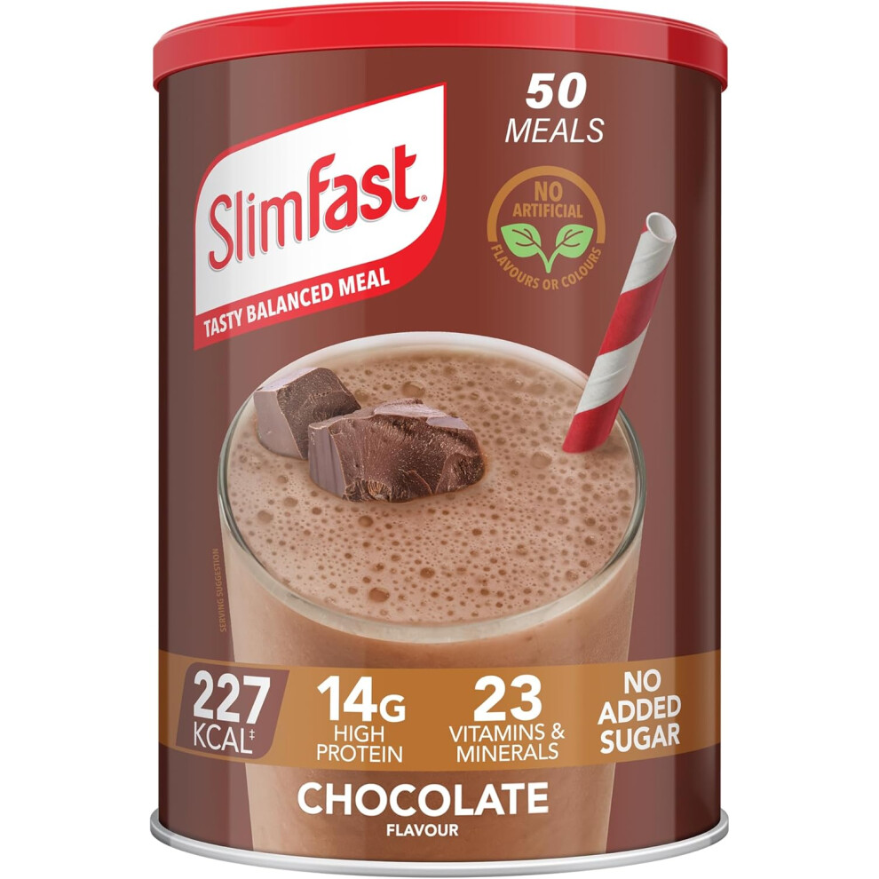 (SlimFast Chocolate Flavour, 50 Servings, 1.875 kg) SlimFast Meal Replacement Shake for Weight Loss & Balanced Diet, Vitamins and Minerals, Low Calori