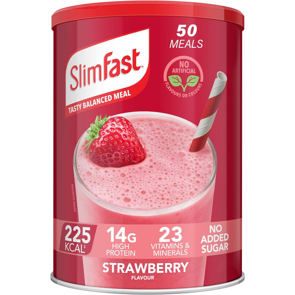 (SlimFast Strawberry Flavour, 50 Servings, 1.825 kg) SlimFast Meal Replacement Shake for Weight Loss & Balanced Diet, Vitamins and Minerals, Low Calor