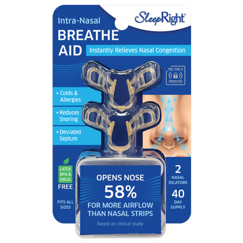 Intra-Nasal Breathe Aid - 40 Days of Better Breathing - Up to 58% More Airflow, Reduces Snoring & Congestion, Reusable with Case