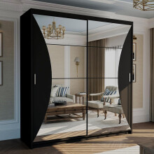 (Black , 150 cm ) Stylish Sliding wardrobe with Curved Mirror