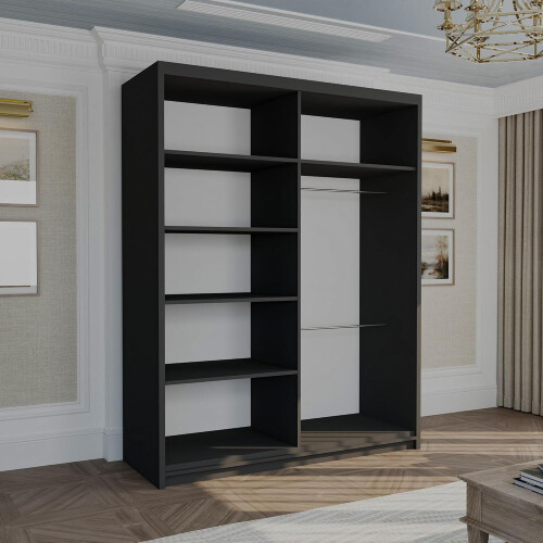 MN Furniture (Black , 150 cm ) Stylish Sliding wardrobe with Curved Mirror 1