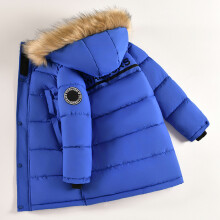 (Blue, 6-7Years) Kids Boys Coat Fur Hooded Parka Jacket Warm Long