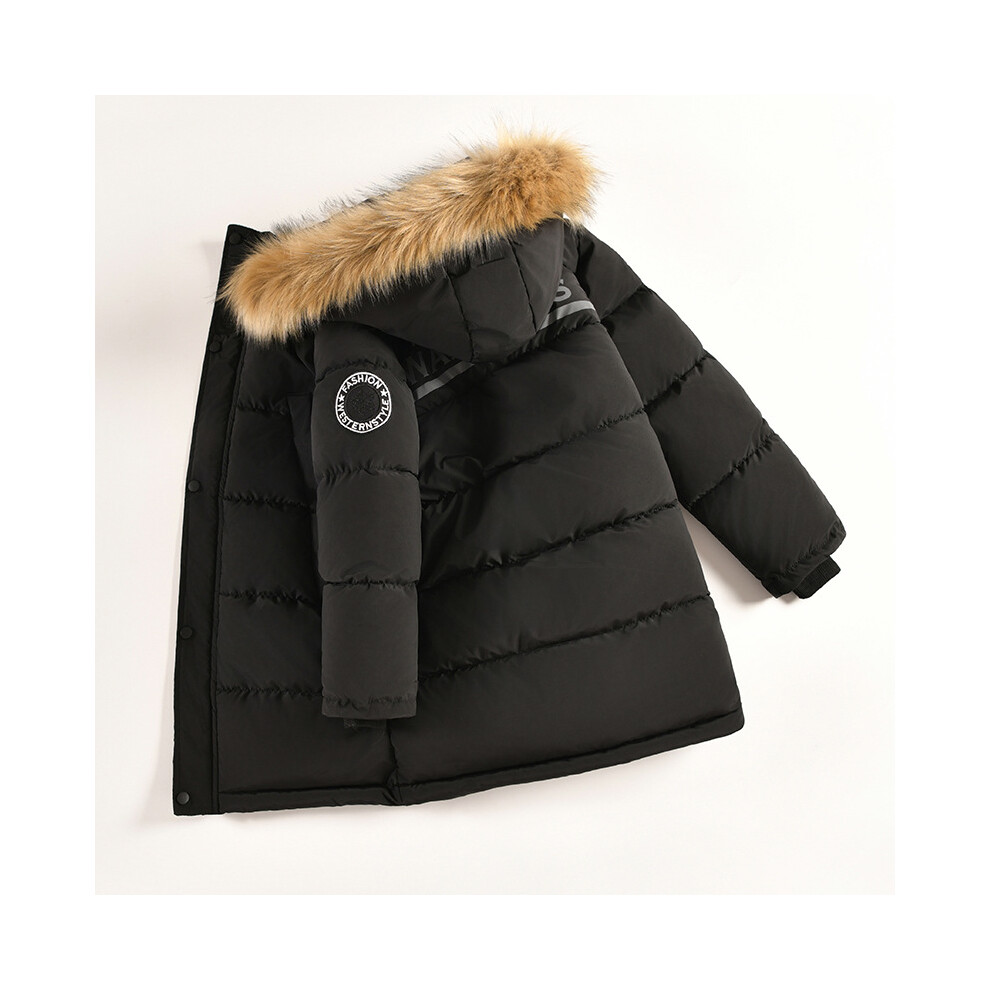 (Black, 4-5Years) Kids Boys Coat Fur Hooded Parka Jacket Warm Long