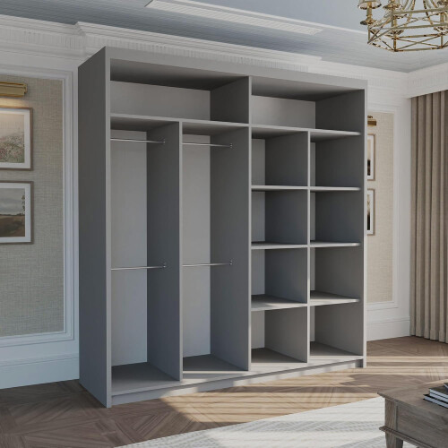 MN Furniture (Grey , 203 cm ) Stylish Sliding wardrobe with Curved Mirror 1