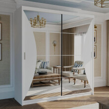 (White, 150 cm ) Stylish Sliding wardrobe with Curved Mirror