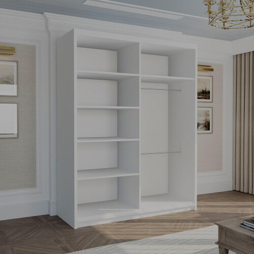 MN Furniture (White, 150 cm ) Stylish Sliding wardrobe with Curved Mirror 1