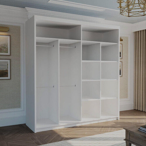 MN Furniture (White, 203 cm ) Stylish Sliding wardrobe with Curved Mirror 1