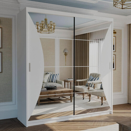 MN Furniture (White, 203 cm ) Stylish Sliding wardrobe with Curved Mirror