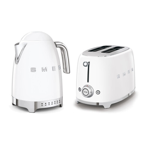 Smeg Smeg 50's Style Retro Range Breakfast Set, 1.7L 3000W Variable Temperature Kettle and 2-Slice 950W Toaster, White