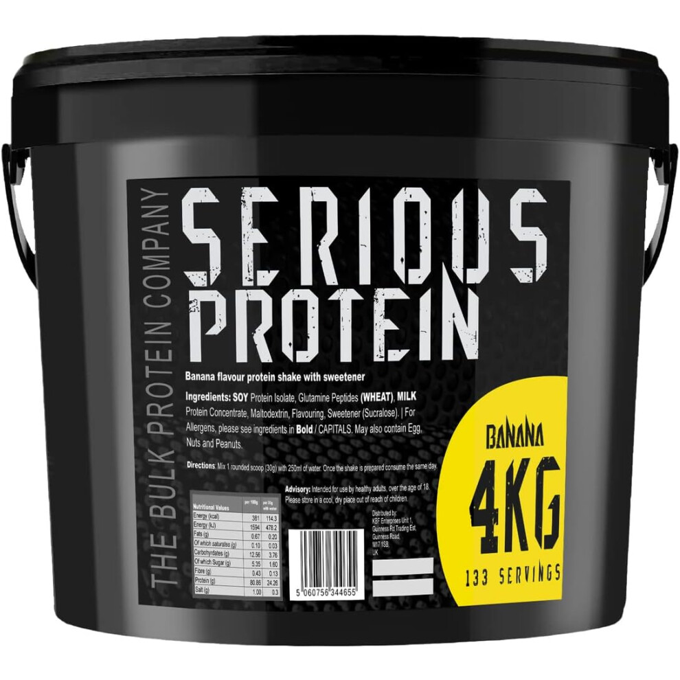 The Bulk Protein Company (Banana) Serious Protein Protein Powder 4Kg Low Carb Supports Lean Muscle Growth