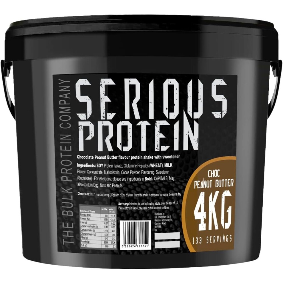 The Bulk Protein Company (Choc Peanut Butter) Serious Protein Protein Powder 4Kg Low Carb Supports Lean Muscle Growth