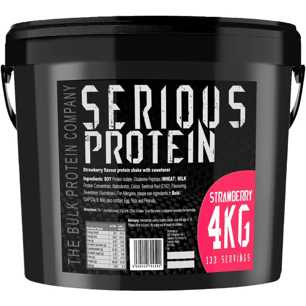 The Bulk Protein Company (Strawberry) Serious Protein Protein Powder 4Kg Low Carb Supports Lean Muscle Growth