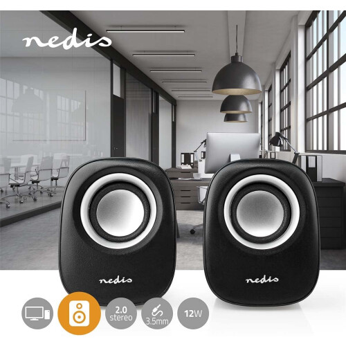 Nedis 2.0 12W USB Powered Speaker Set for PC Computer Laptop Black/Silver 2