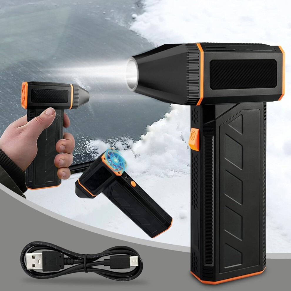 (F31 Black-orange) Cordless Jet Mini Blower 130000RPM Jet Blower, 2500mAh Rechargeable, 3 Speeds, Reusable Compressed Air Turbine Fan Duster Cleaner for PC Car Seat.