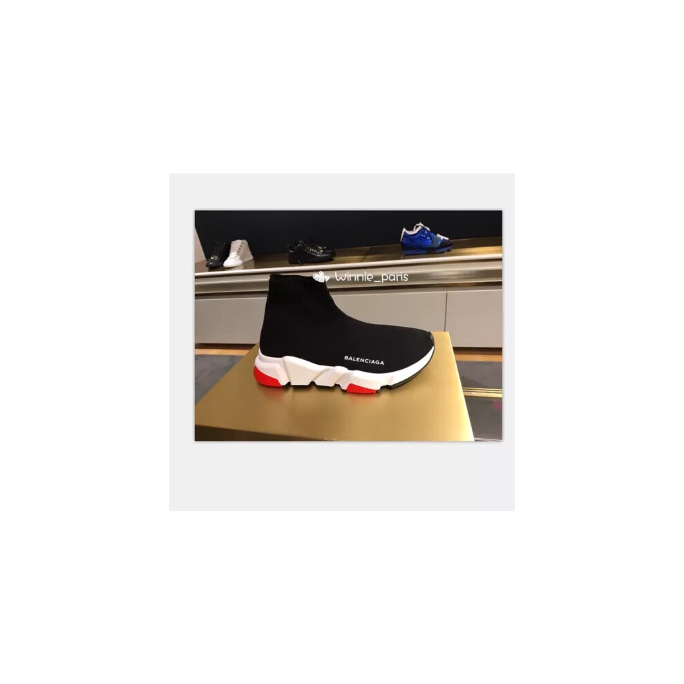 (letter logo black red, UK 2.5=EUR35) SALE Women Designer Style Knit Speed Sock Runner Shoes Men Trainers