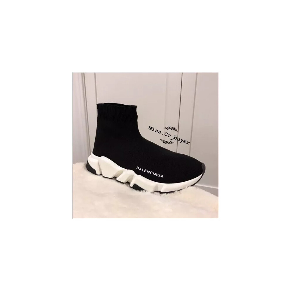 (letter logo black white, woman UK4.5=EUR38) SALE Women Designer Style Knit Speed Sock Runner Shoes Men Trainers