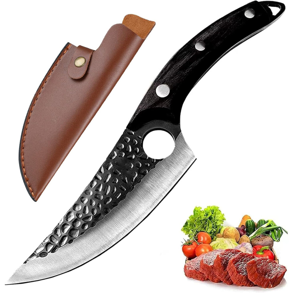 (Sheath Black) Kitchen knife for all purposes, handmade knife, chef's knife professional knife, sharp meat knife with exquisite leather bag, boning kn