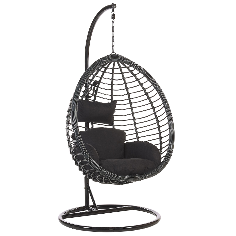Hanging Chair with Stand TOLLO PE Rattan Black