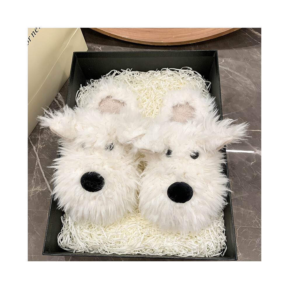 (White, 3839) Soft And Warm Highland Terrier Dog Slippers With Nonslip Sole For Cozy Living