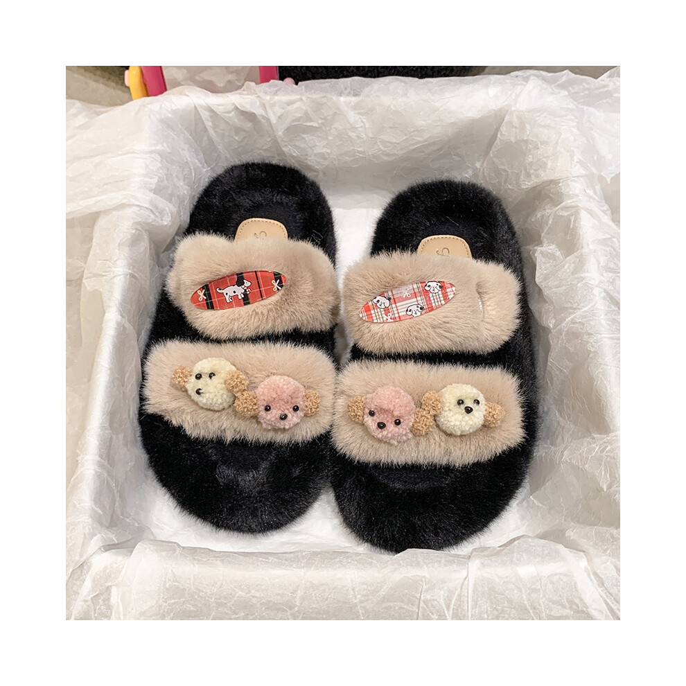 (Khaki, 39) Casual Comfortable Fluffy Slides For Women In Chic Khaki White And Black Colors-image-OPC-PFJQDK5-NEW