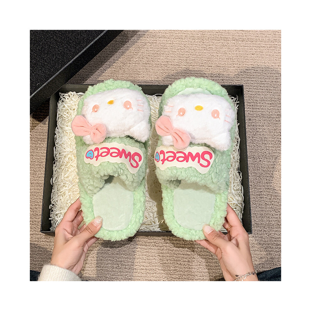 (Green, 3839) Cozy Cartoon Slippers For Women With Thick Sole Plush Material Perfect For Winter Wear-image-OPC-PFJQF8K-NEW
