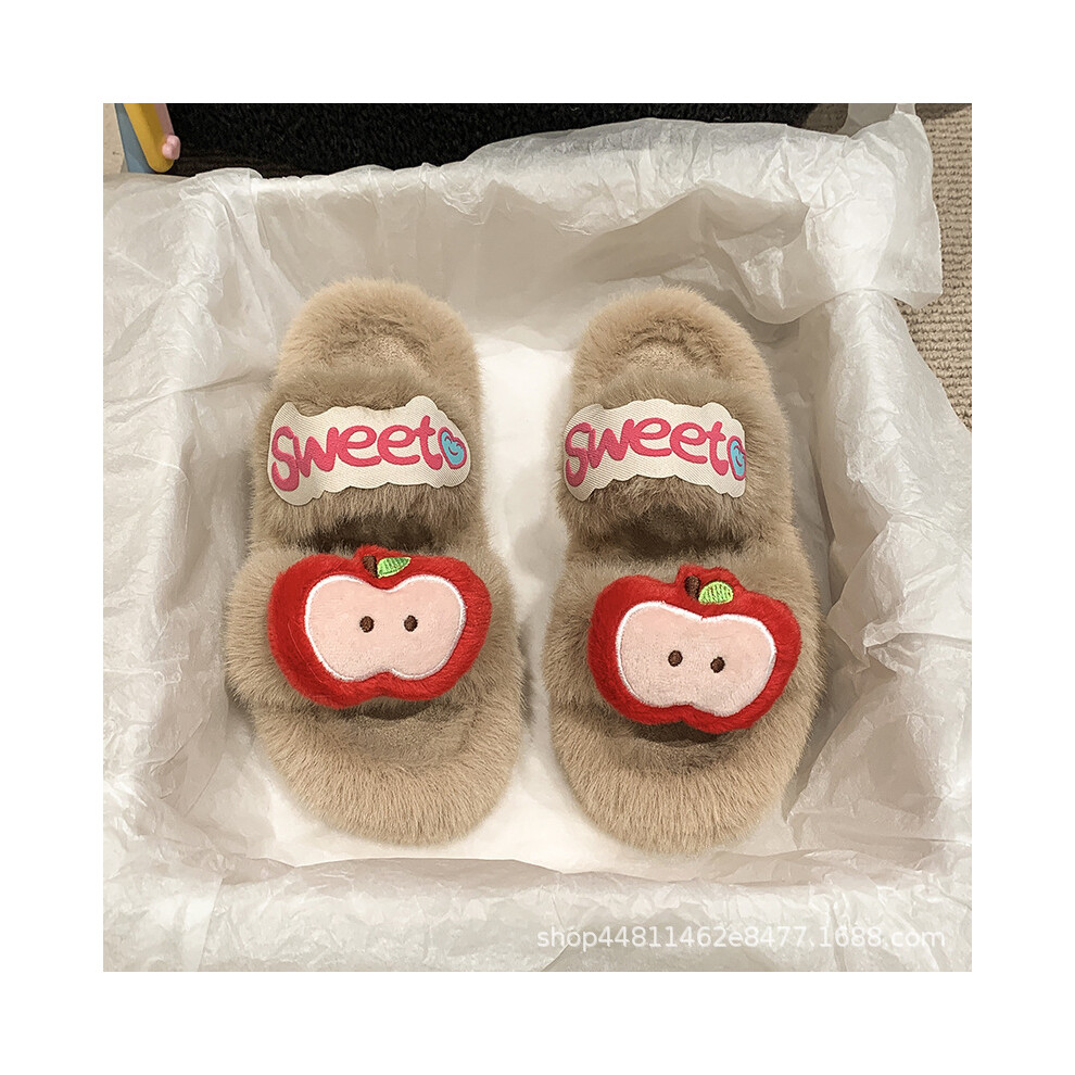 (Khaki, 37) Fashionable And Comfortable Womens Thick Sole Slippers With Charming Apple Style For Home-image-OPC-PFJQFSB-NEW