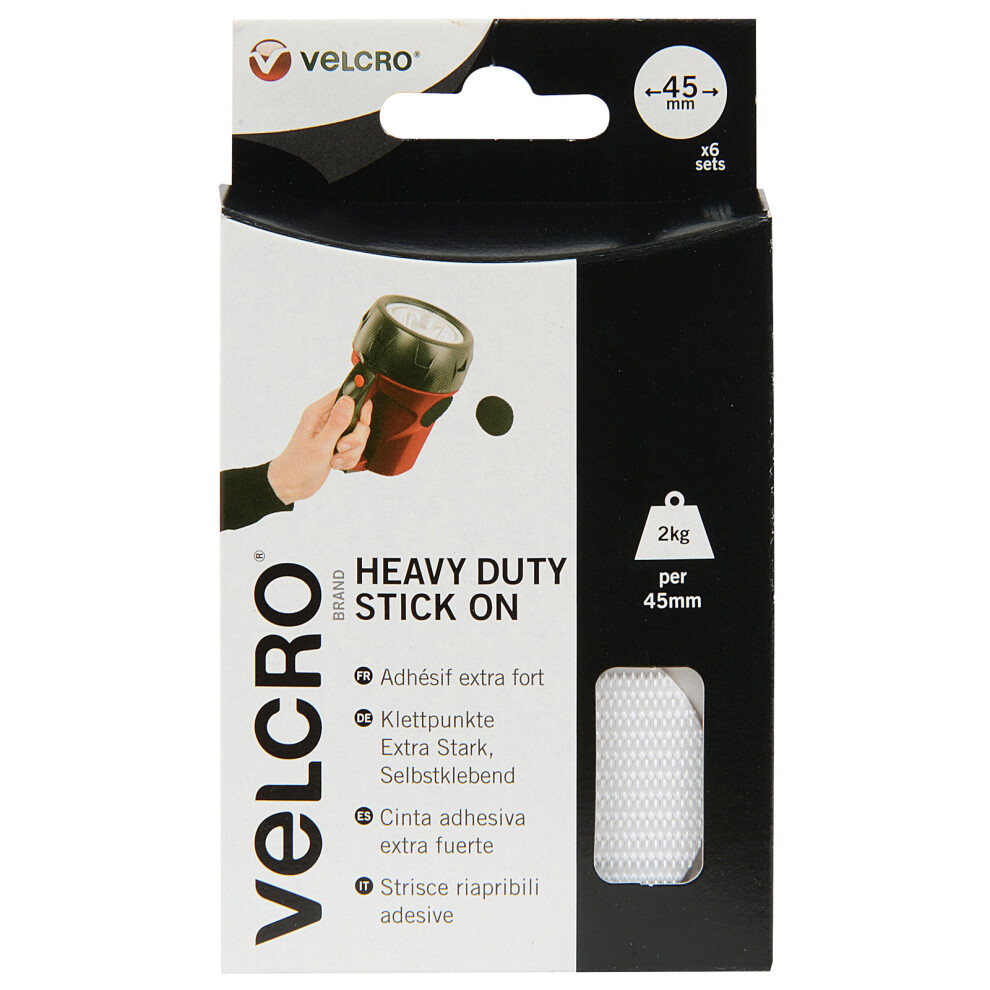 VELCRO Brand VEL-EC60249 Heavy Duty Stick On Coins 45mm White 6 Sets