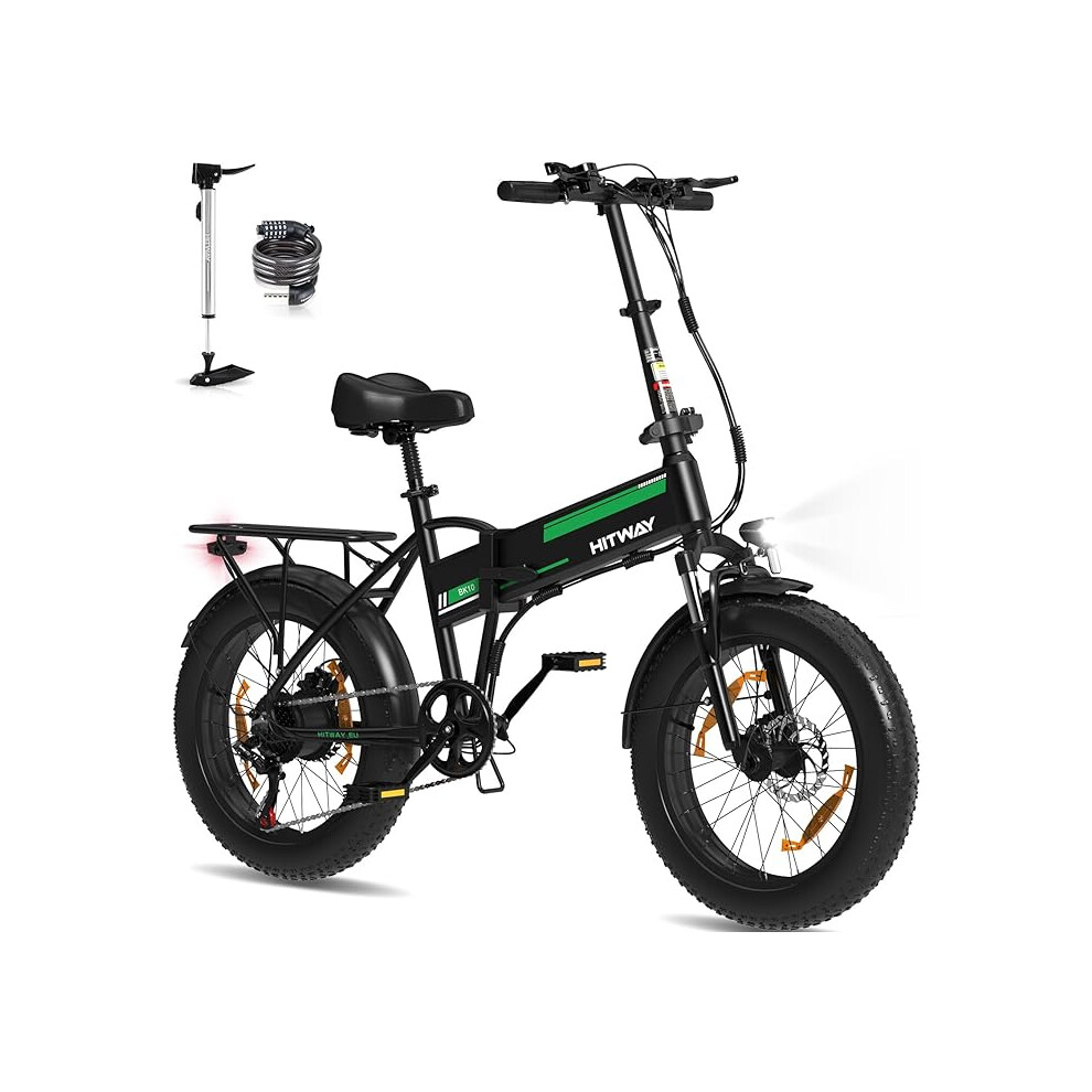 (Green) HITWAY 20X4.0 Electric Bike, Off-Road e bike Upgrade 48V 13Ah Battery 55-120KM, 250W Motor, 7-Speed foldable electric bicycle, Aluminum Frame