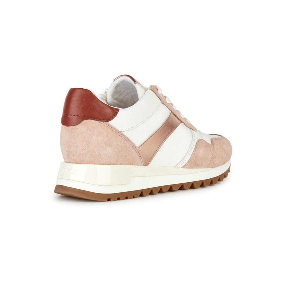 (Brown, 7 (Adults')) Geox D Tabelya Leather Bovine Suede- Textile Woven Polyester- Synthetic Nylon Women's Nude/White Trainers