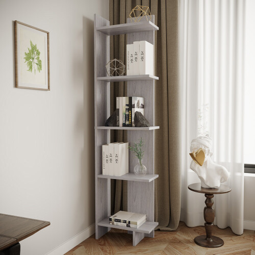 Living And Home 5 Tier Regin Wood Corner Bookcase Modern Unit Book shelf 1
