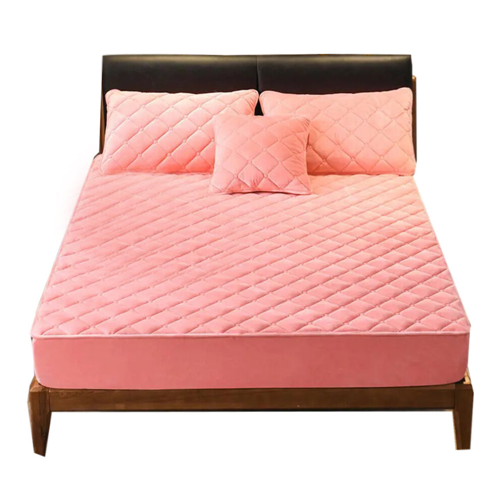 (One Size) Mattress Cover Pink 100X200 Centimetre Crystal Velvet Quilted Plush Bed Sheet-image-OPC-PFJR529-NEW