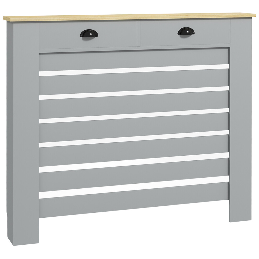 Homcom Grey Radiator Cover With Drawer, Horizontal Slat, 111Cm,