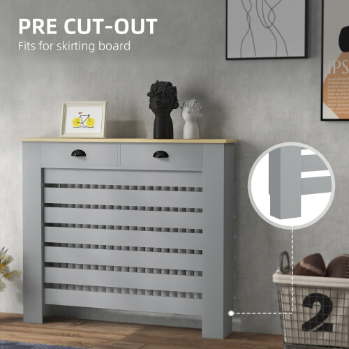 Homcom HOMCOM Radiator Cover with Drawer, Horizontal Slat, 111cm, Grey 2