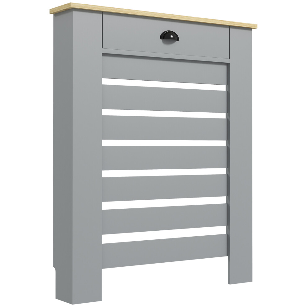 Homcom Radiator Cover With Drawer, Horizontal Slat, 78Cm, Grey
