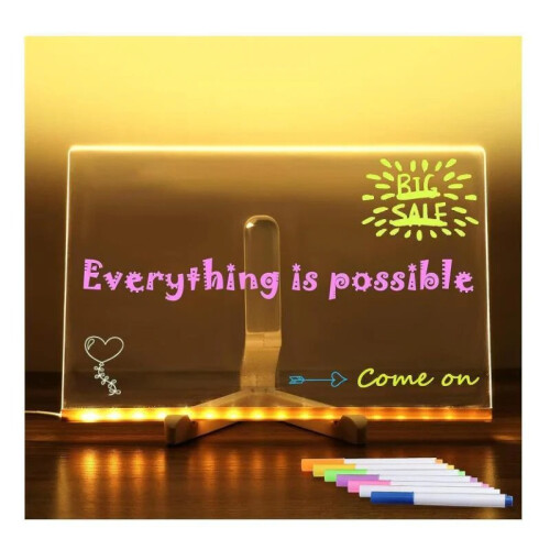 LED Note Board with Colors, Acrylic Dry Erase Board with 7 Pens 2