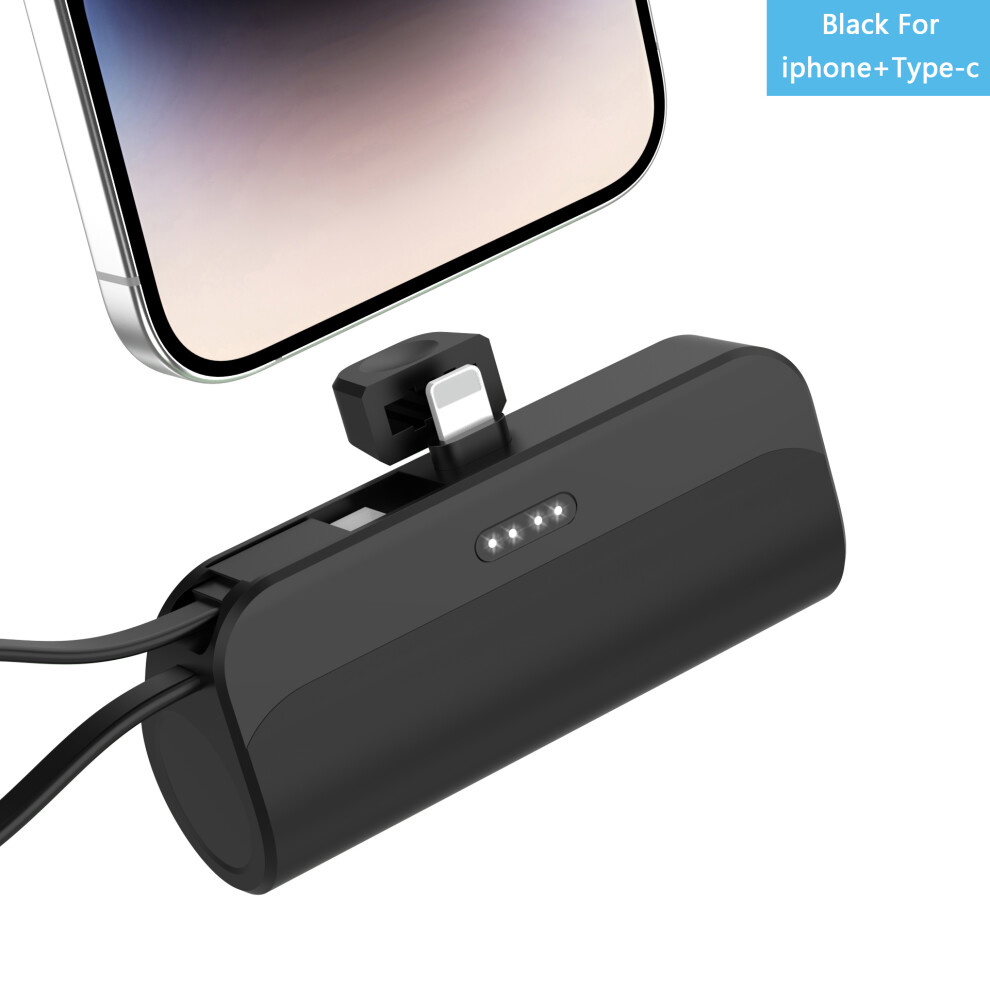 (Black) Mini Compact Power Bank for iPhone 14/13/X Android