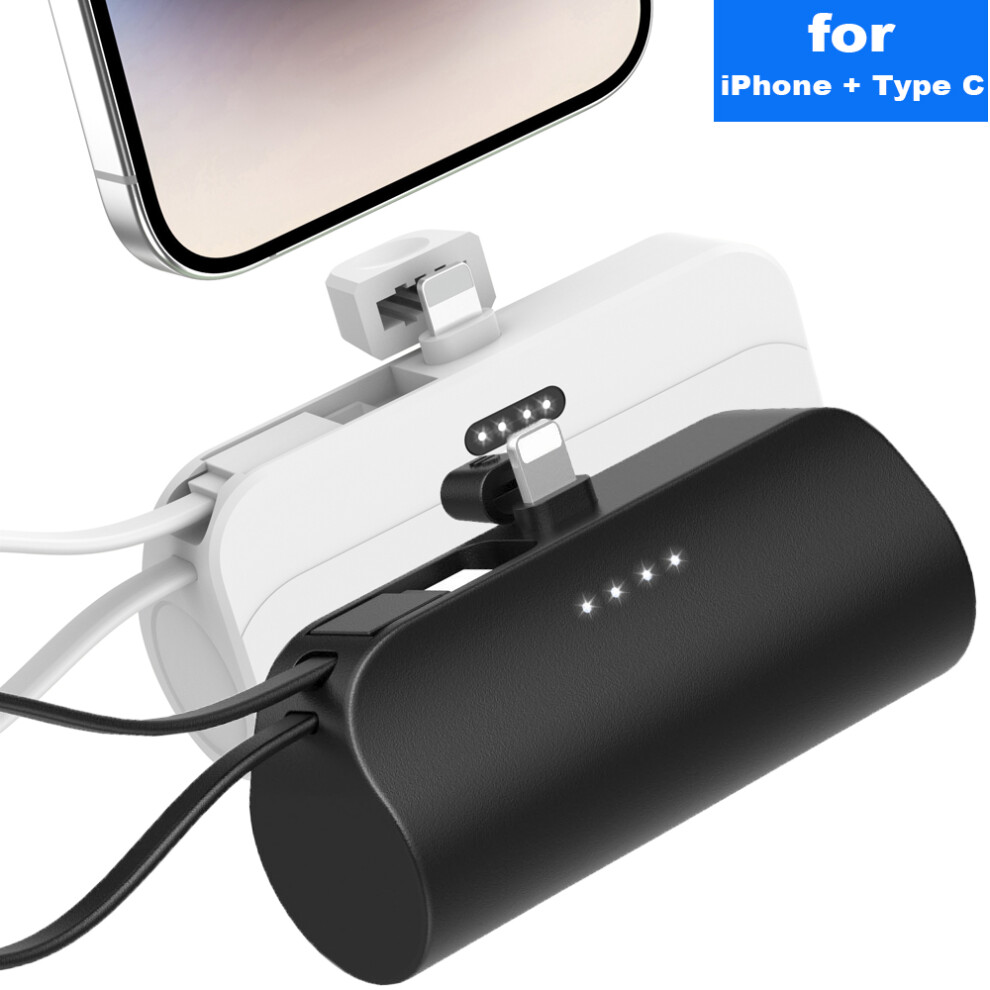 (Black+White) Mini Compact Power Bank for iPhone 14/13/X Android