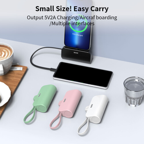 (Black+White) Mini Compact Power Bank for iPhone 14/13/X Android 2