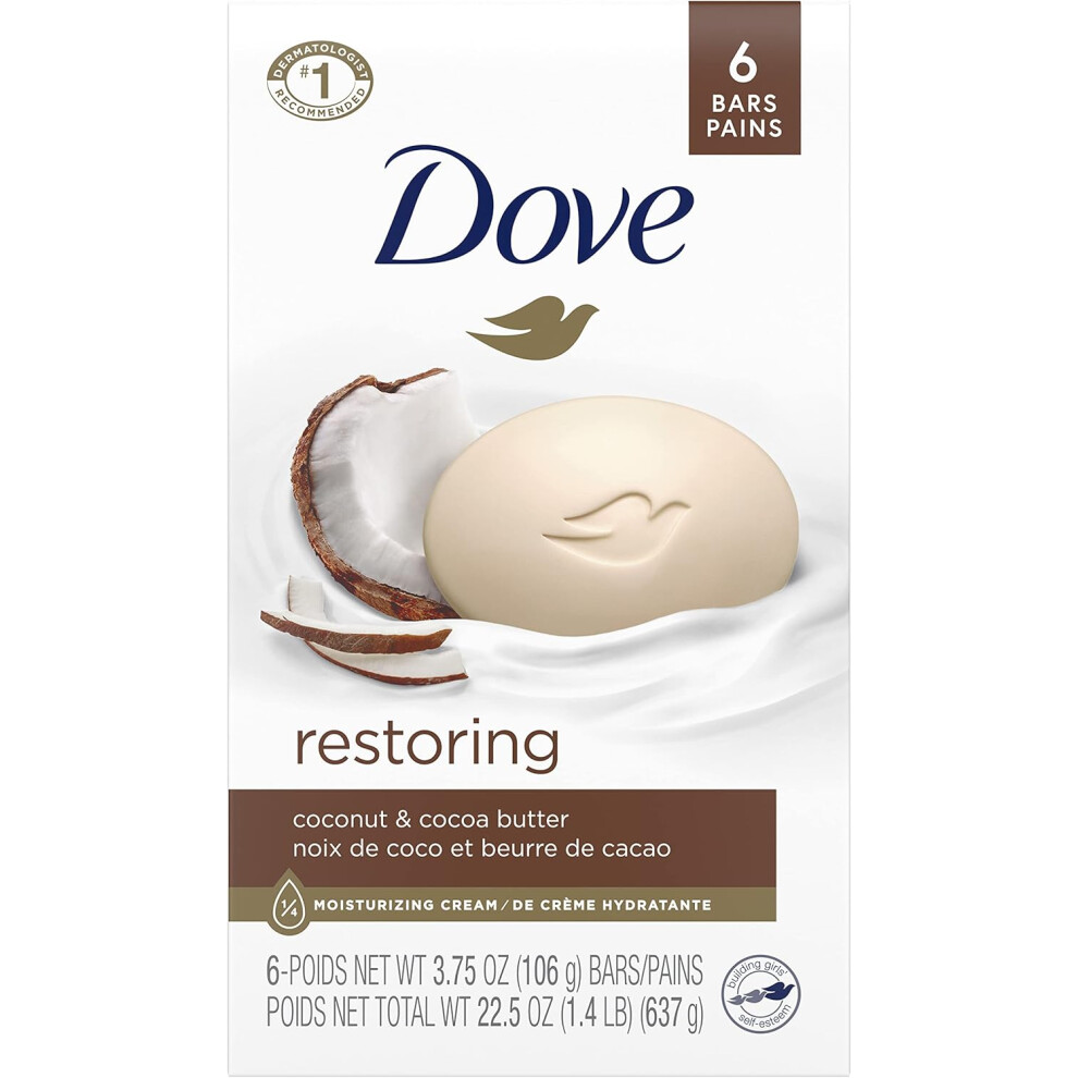 DOVE Restoring Coconut Milk & Cocoa Butter Beauty Bar Soap 106g Pack Of 6 |Jasmine Petals Scent |Softer, Smoother & More Radiant-Looking Skin