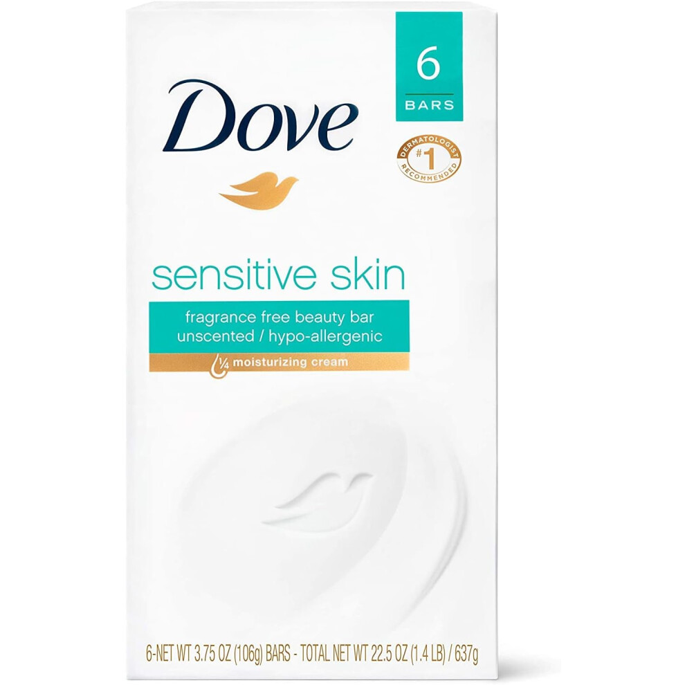6 Bars in 1 Box DOVE Sensitive Skin Fragrance Free & Hypoallergenic Formula Beauty Bar Soap 106g |Ultra-Mild Cleansers |Instantly Soft & Smooth Skin