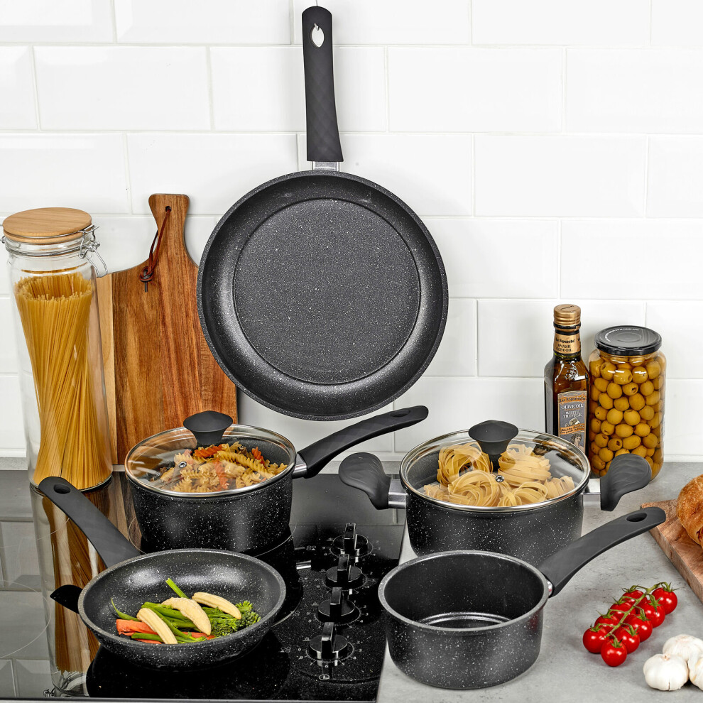 5 Pcs Casserole Pots Saucepan 3 Frying Pans Induction Cookware Set