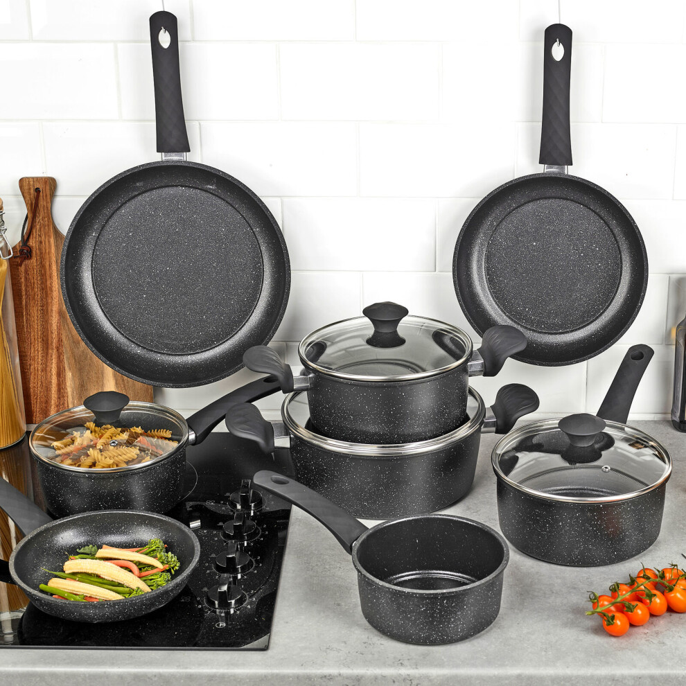 8 Pcs Casserole Pots 3 Saucepan Frying Pans Induction Cookware Set