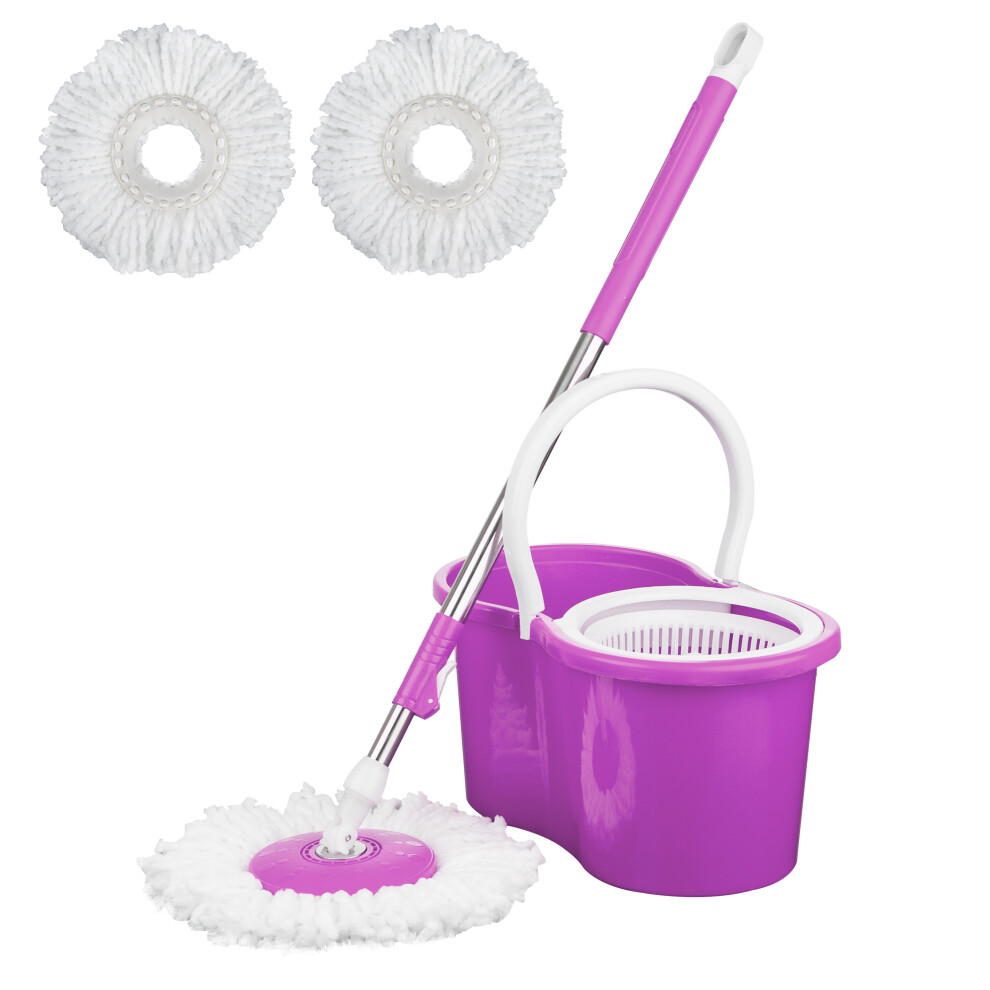 (PURPLE) 360° MOP BUCKET SET FLOOR MAGIC SPIN DRY MOP BUCKET SET WITH 2 MICROFIBER HEADS